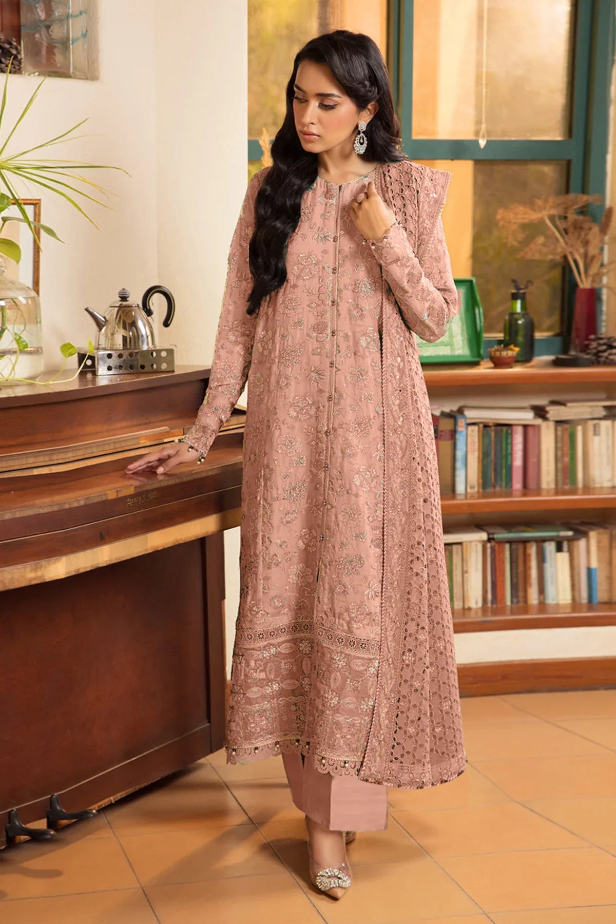 Elegant Peach Georgette Dress Material with Dupatta For Women