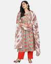 Multicoloured Floral Cotton Kurta with Pant and Dupatta Set