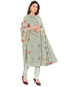 Women Grey Unstitched Designer Sequence Embroidery And Fancy Border With Printed Dupatta Chanderi Dress Material