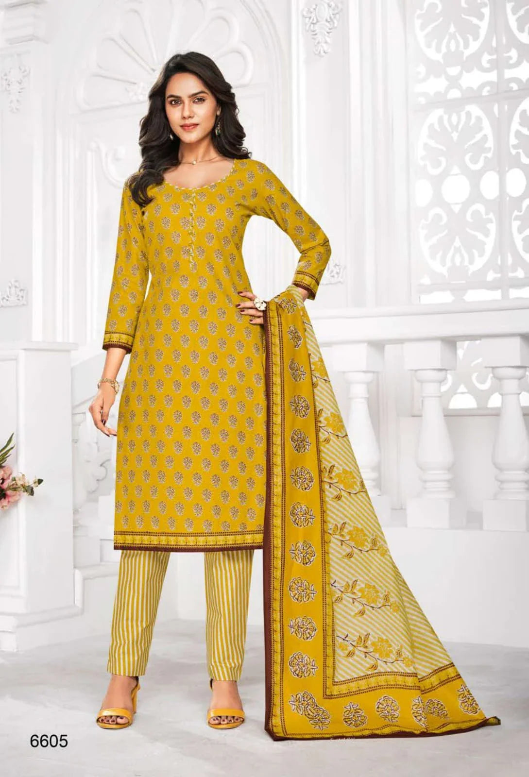 Elegant Multicolor Cotton Printed Dress Material With Dupatta For Women