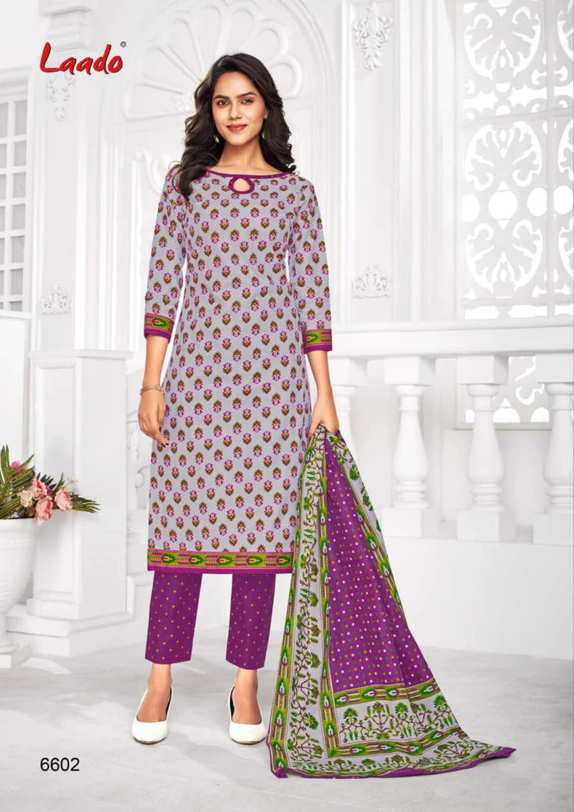 Elegant Multicolor Cotton Printed Dress Material With Dupatta For Women