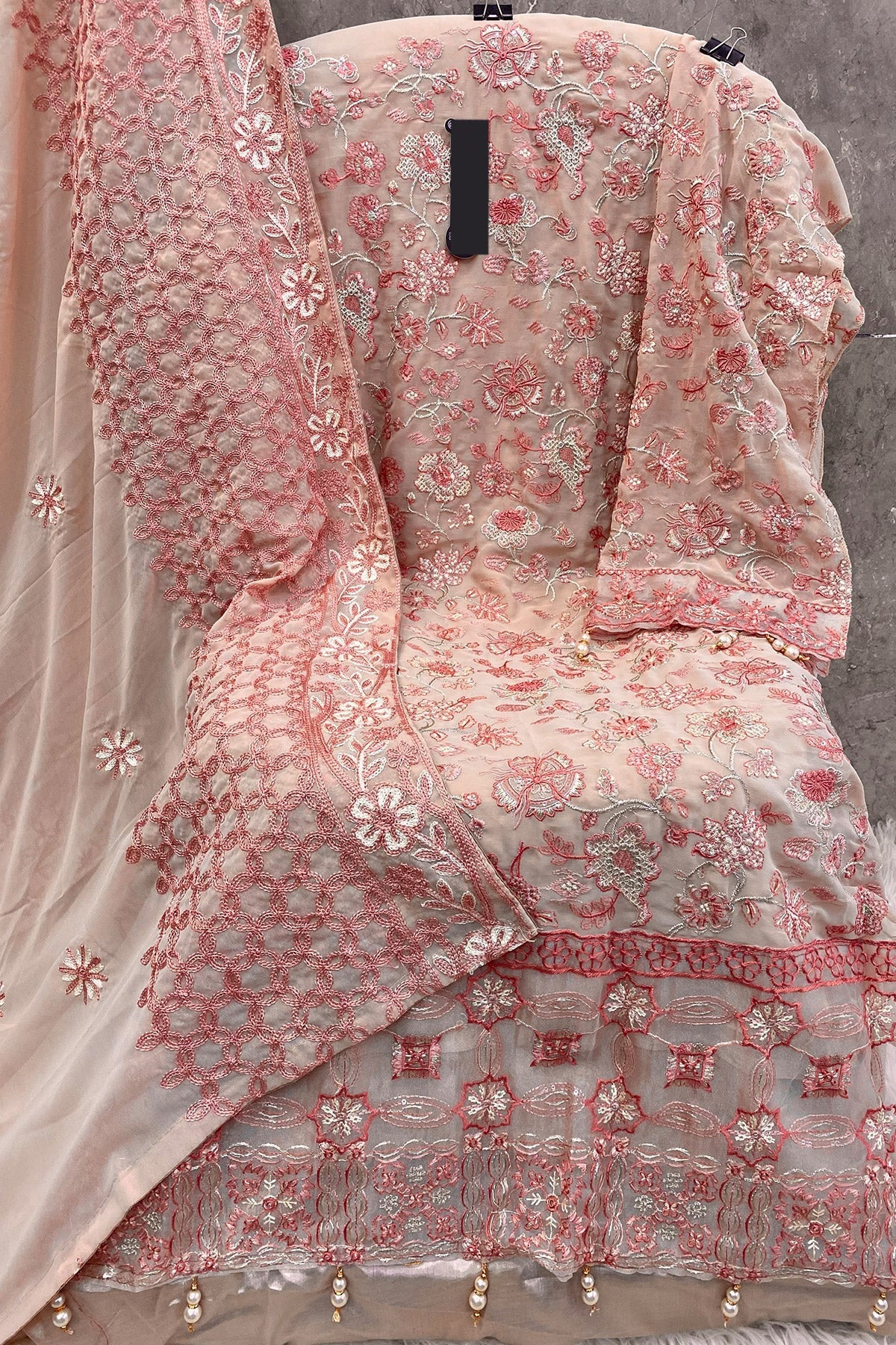 Elegant Peach Georgette Dress Material with Dupatta For Women