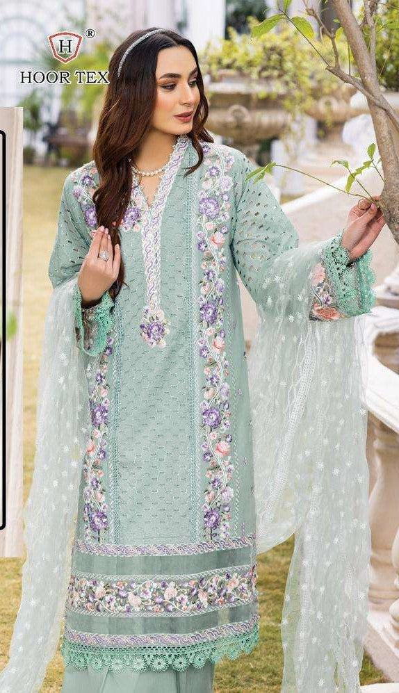 Elegant Teal Georgette Embroidered Dress Material with Dupatta For Women