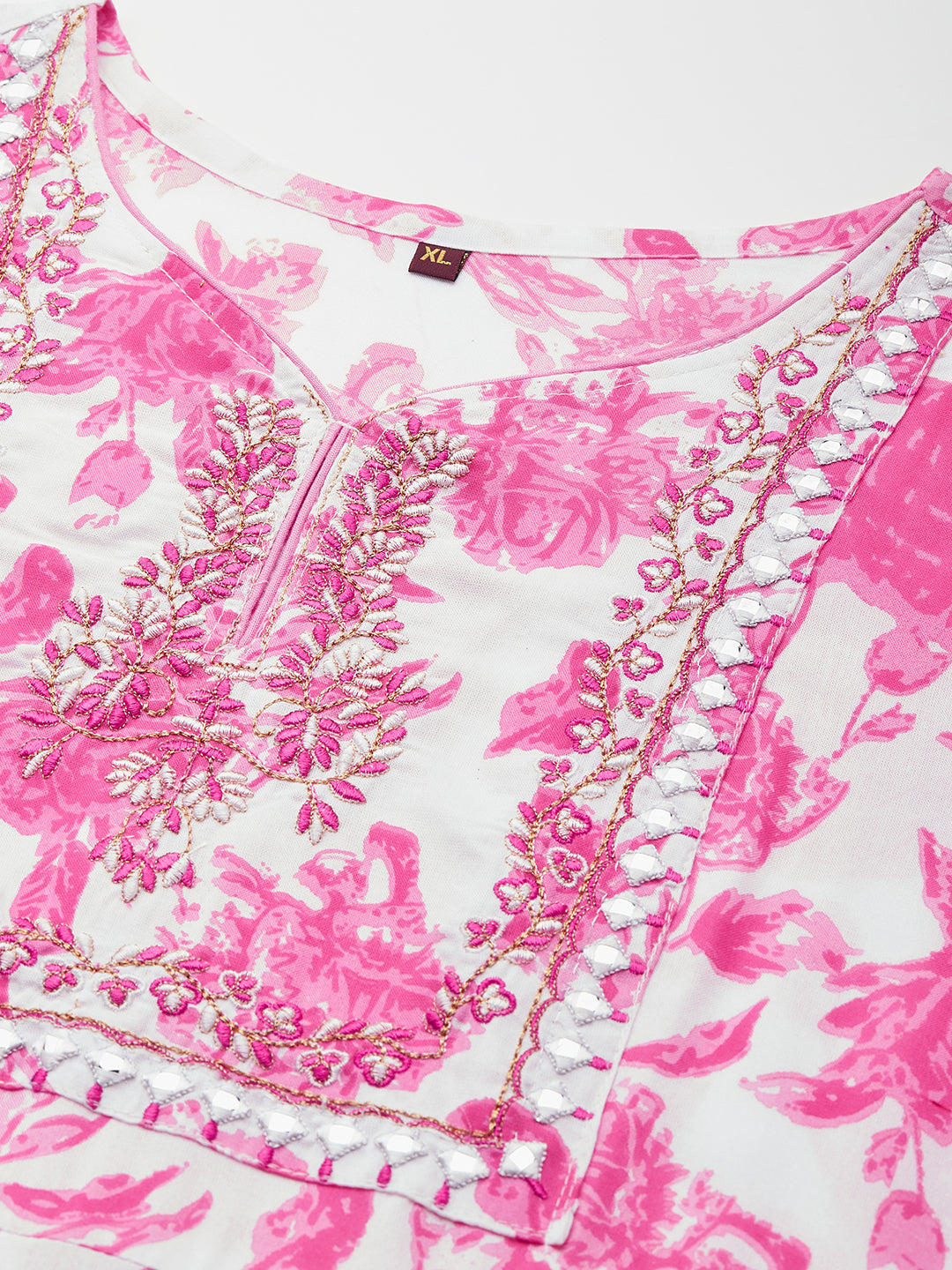 Pink Floral Printed Kurta With Trouser Dupatta