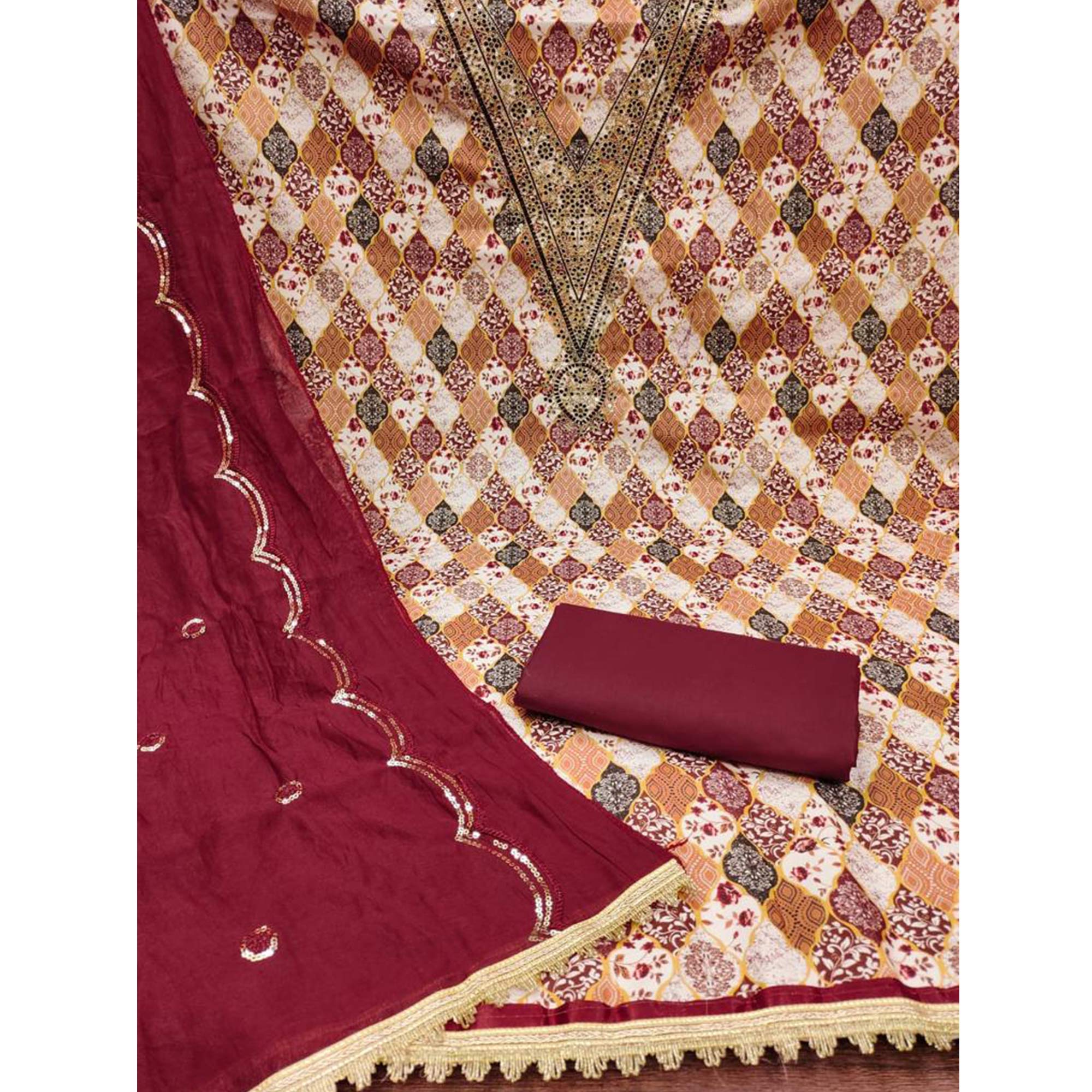 Digital Printed With Embroidered Cotton Blend Dress Material