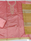 Peach Chanderi Silk Embellished Dress Material with Dupatta For Women