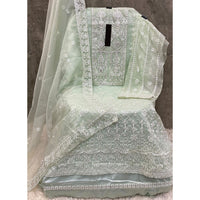 Elegant Green Georgette Embroidered Dress Material with Dupatta For Women