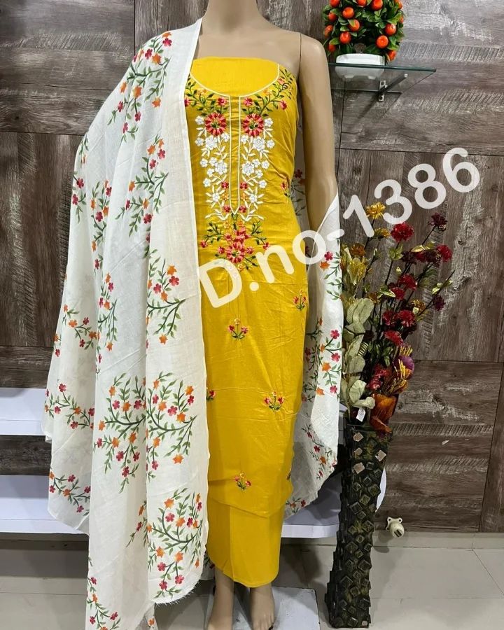 Fancy Cotton Unstitched Dress Material For Women