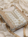 Elegant Off White Chanderi Silk Embroidered Dress Material with Dupatta For Women