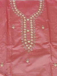 Peach Chanderi Silk Embellished Dress Material with Dupatta For Women