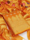 Elegant Orange Chanderi Silk Jacquard Dress Material with Dupatta For Women