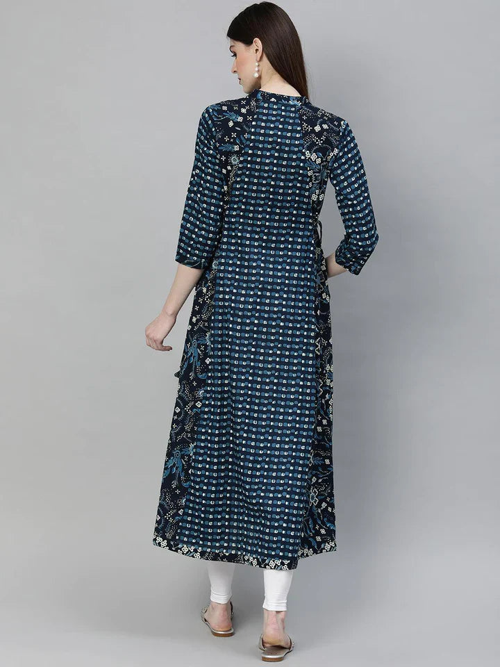 Navy Blue Printed A- Line Kurta