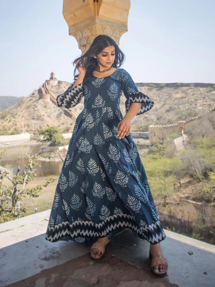 Blue Long Cotton Anarkali