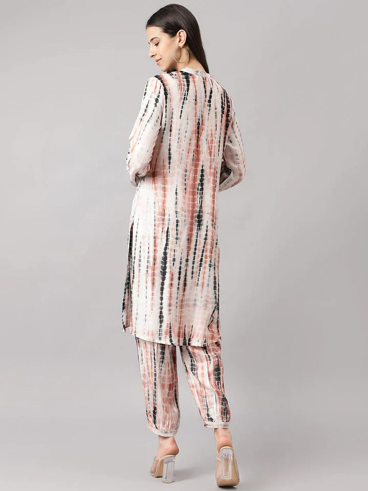 Cream Tie and Dye Kurta with Pant Set