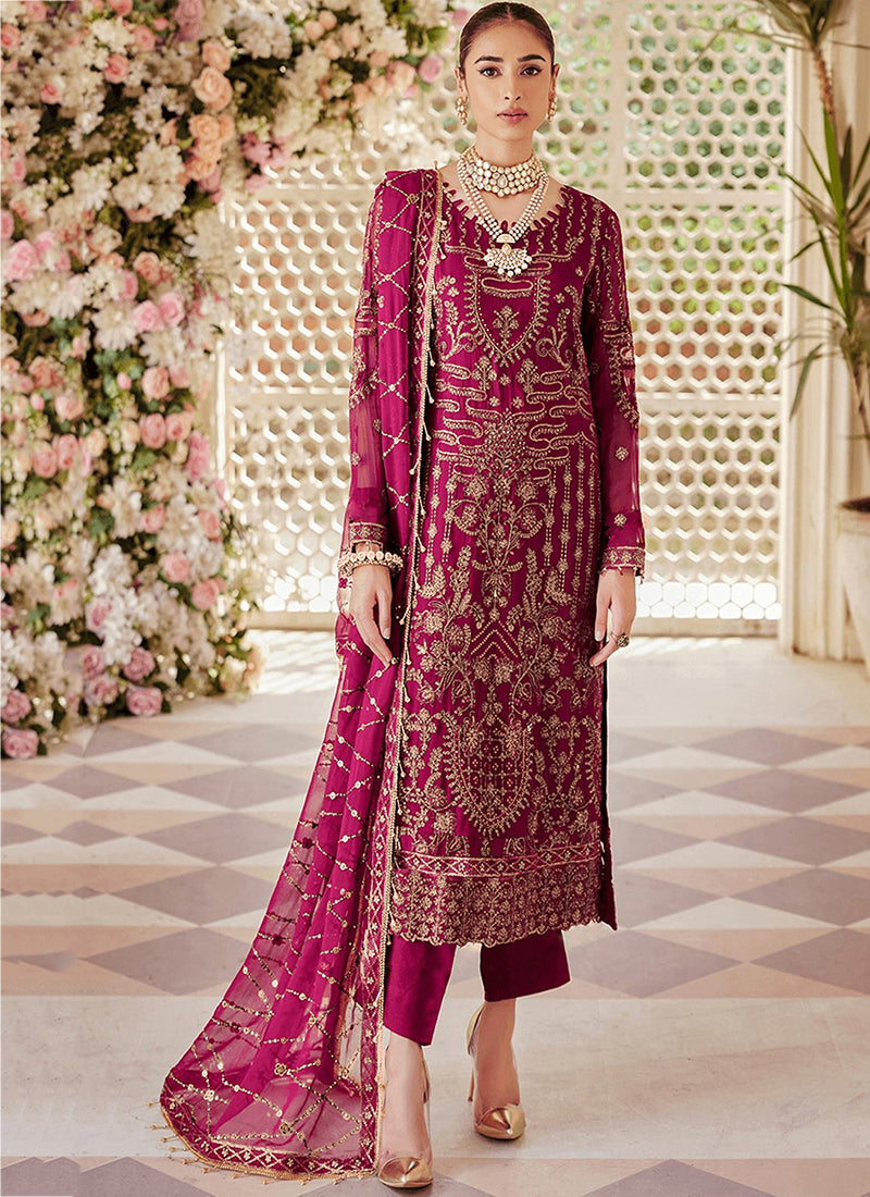 Women Stylish Georgette Embroidered Semi Stitched Dress Material with Dupatta