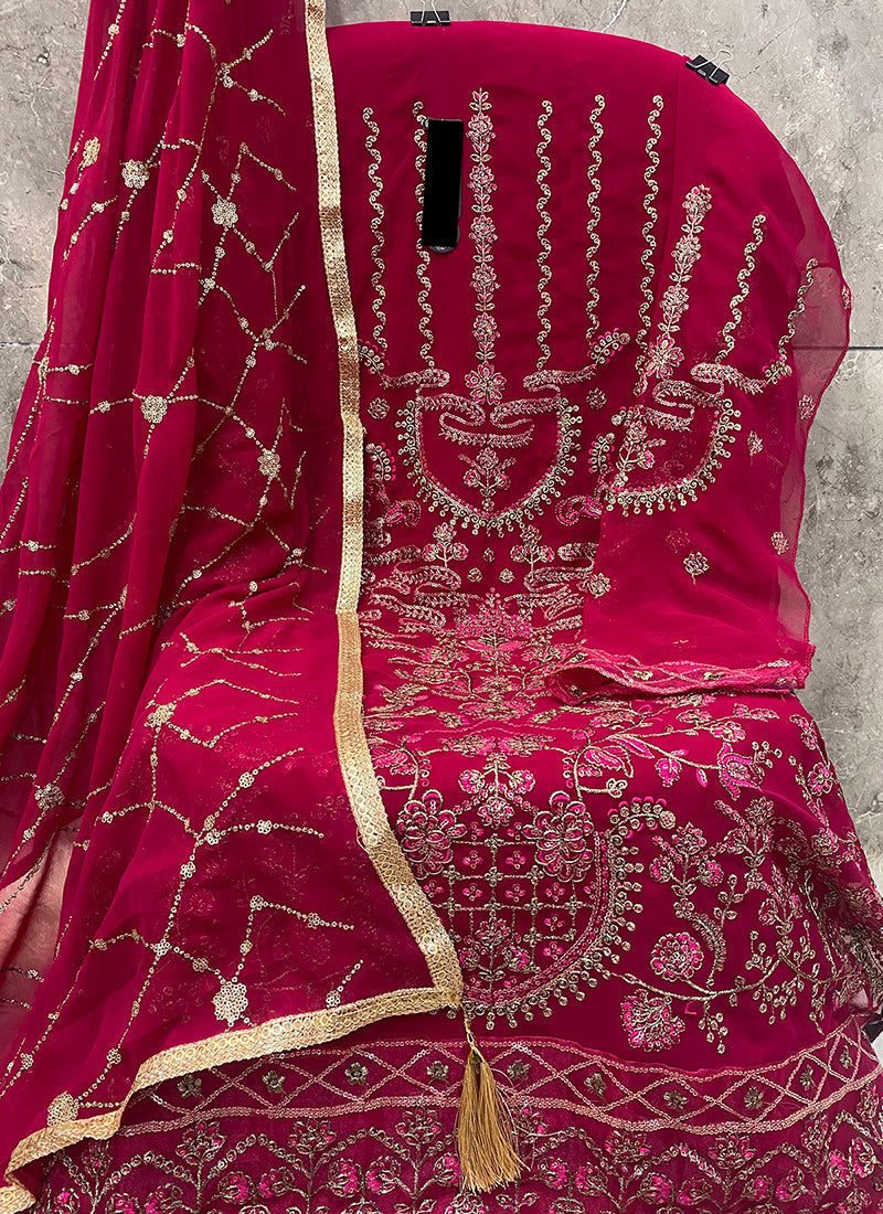 Women Stylish Georgette Embroidered Semi Stitched Dress Material with Dupatta