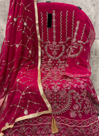 Women Stylish Georgette Embroidered Semi Stitched Dress Material with Dupatta