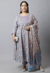 Women Pure Cotton Printed Plus Size Kurta Set With Dupatta