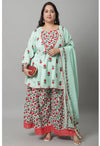 Stylish Plus Size Pure Cambric Cotton Printed Kurta Set With Dupatta For Women