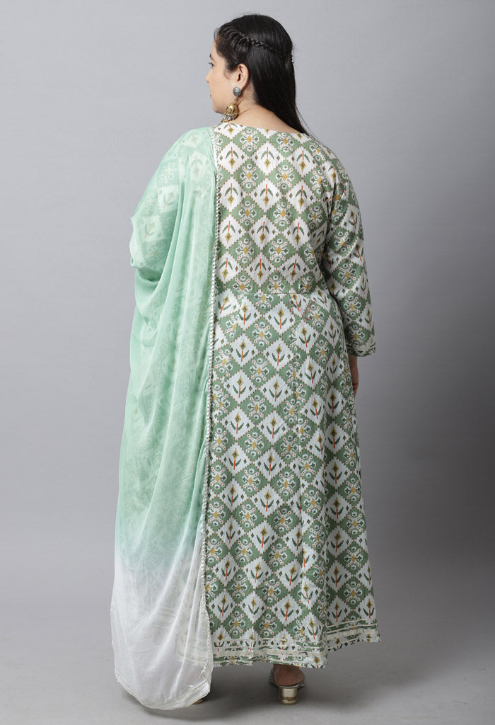 Pure Cambric Cotton Embroidered Plus Size Kurta Set With Dupatta