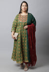 Women Pure Cotton Embroidered Plus Size Kurta Set With Dupatta