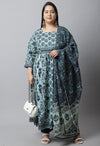 Women Pure Cotton Printed Plus Size Kurta Set With Dupatta