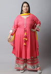 Women Pure Cotton Solid Plus Size Kurta Set With Dupatta