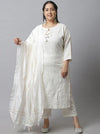 Women Pure Cotton Embroidered Plus Size Kurta Set With Dupatta