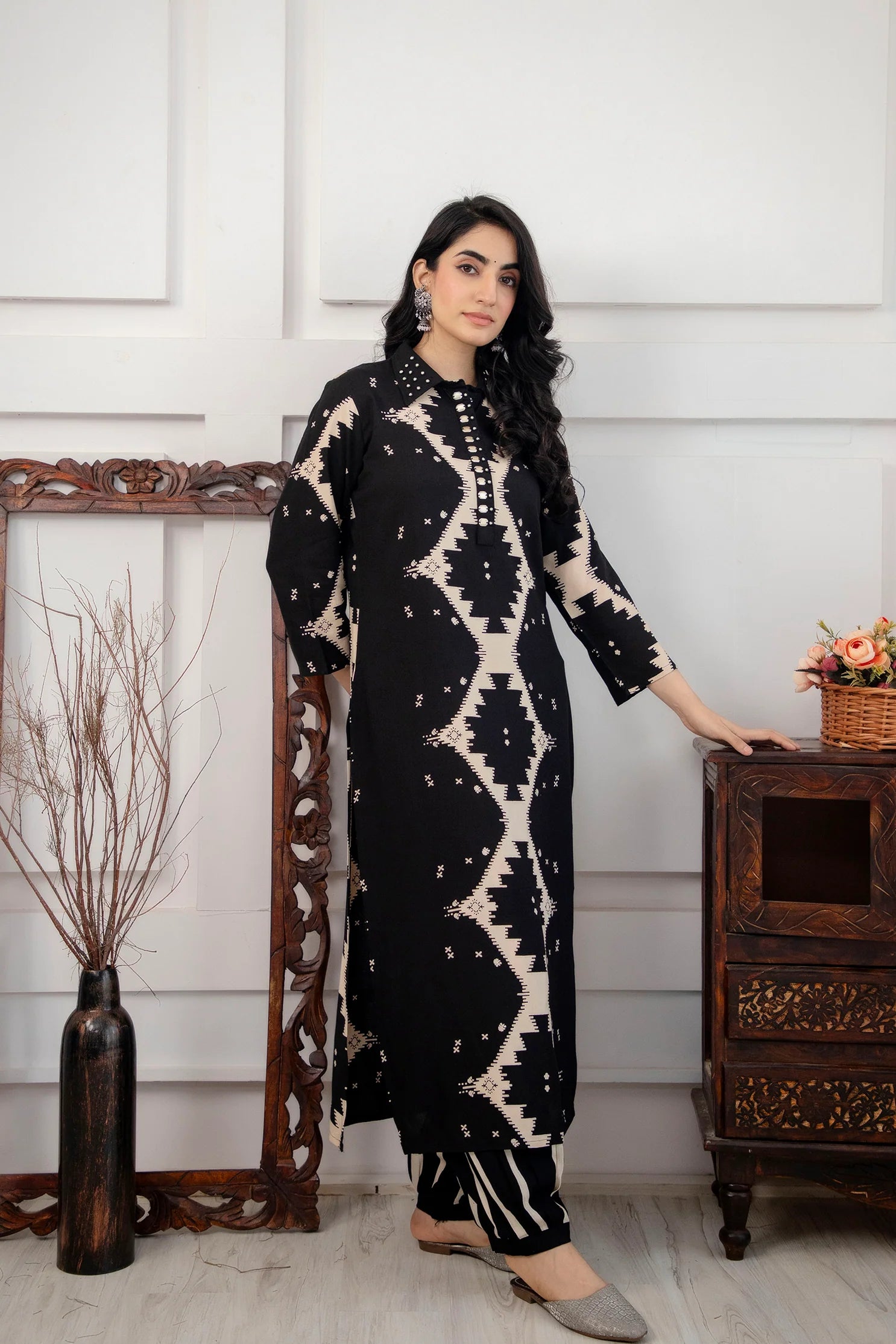 Women's Black Rayon Kurta Afghani Salwar Set