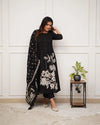 Black Pure Cotton Kurti Set and Mulmul Printed Dupatta