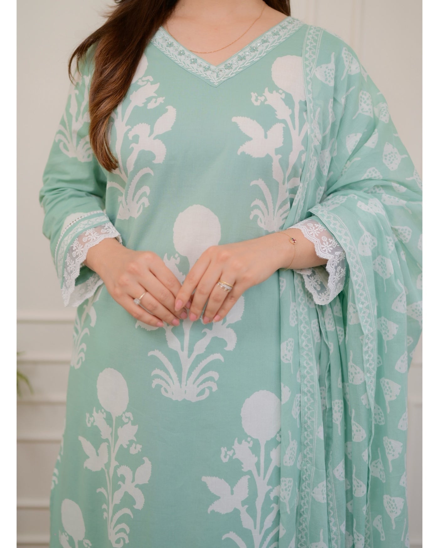 Mint Green Mul Cotton Soft Suit Set for Women