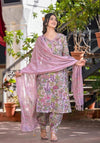 Sanganeri Block Print Afghani Pant Kurta Set Lilac Color for Women