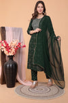 Classic Rayon Embroidered Kurta, Bottom and Dupatta Set for Women