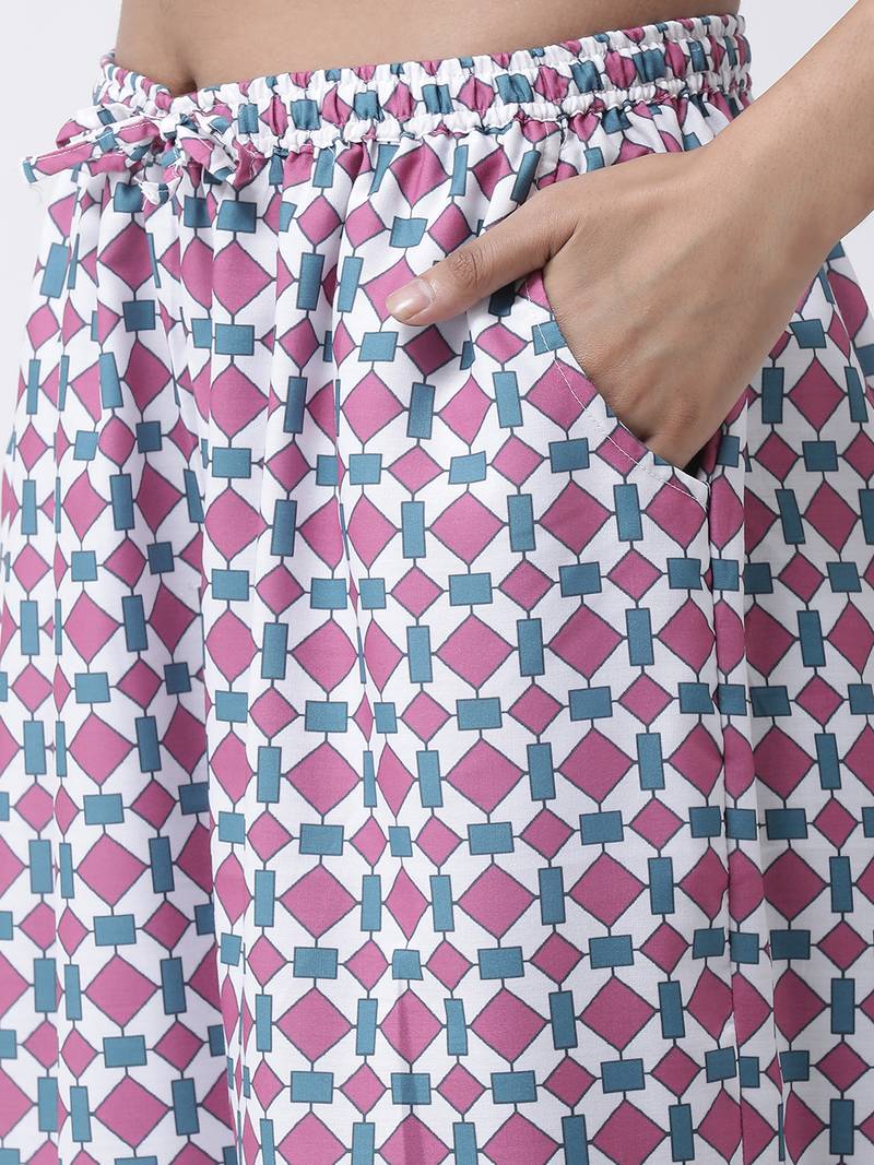 Printed Rayon Mandarin Women's Kurta Palazzo Set