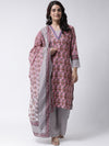 Pink Rayon Kurta, Bottom and Dupatta Set