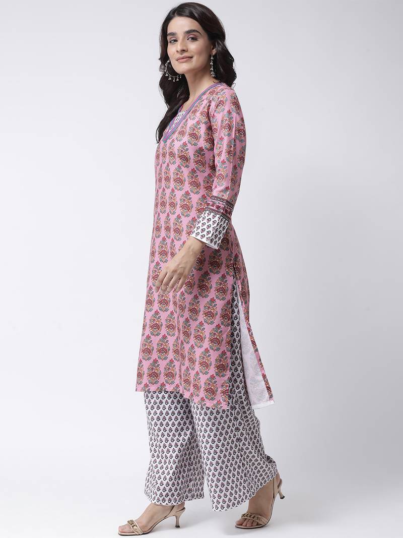 Pink Rayon Kurta, Bottom and Dupatta Set