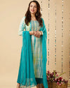 Blue Rayon Tie Dye Print Embroidered Kurta With Pant And Dupatta