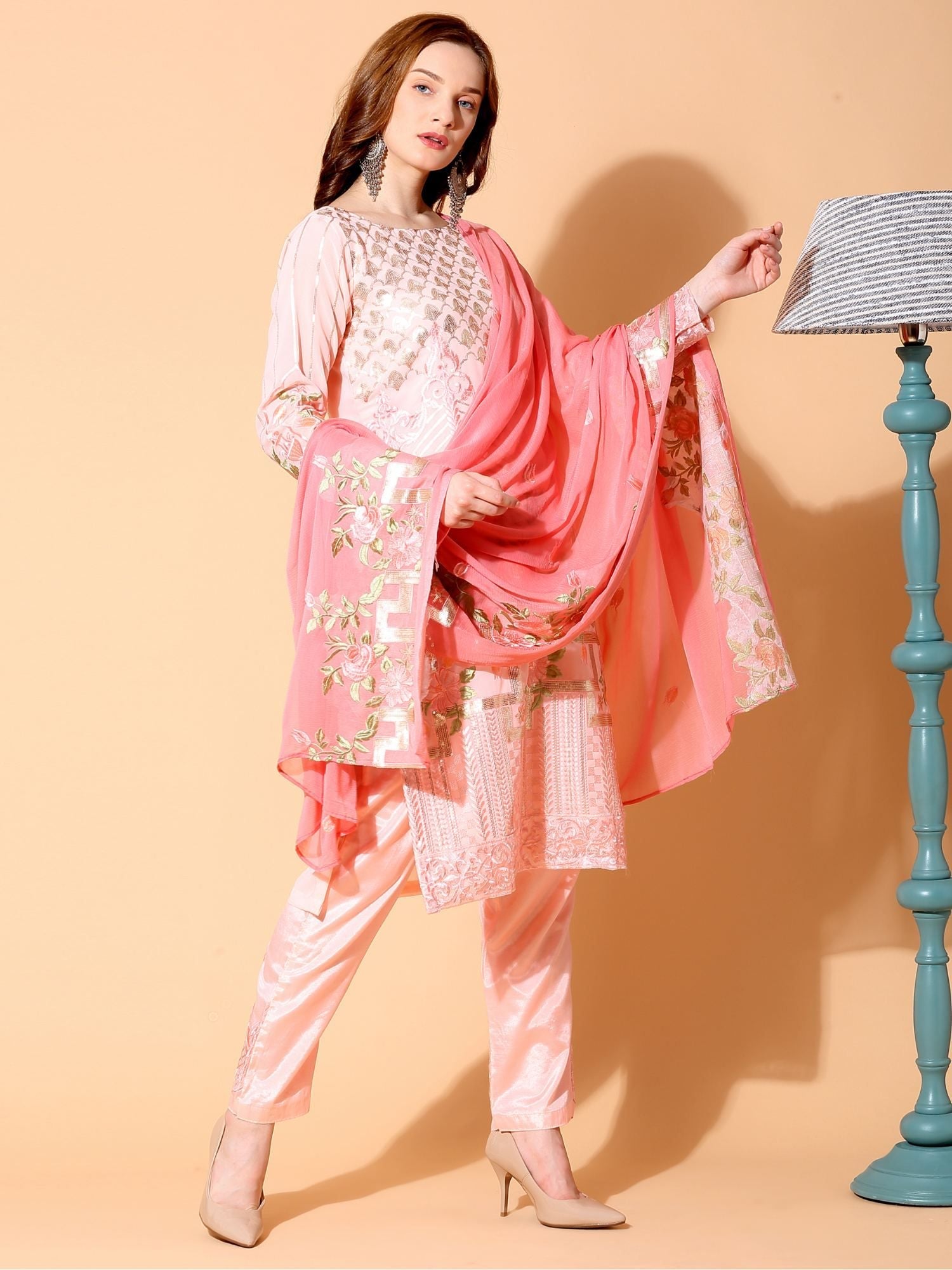 Lovely Pink Salwar Suit With Heavy Work Dupatta