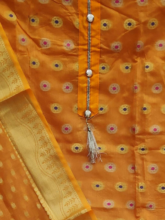 Elegant Orange Chanderi Silk Jacquard Dress Material with Dupatta For Women