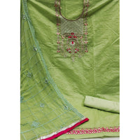 Elegant Chanderi Silk Embroidered Dress Material with Dupatta For Women