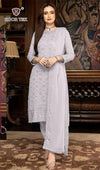 Elegant Grey Georgette Embroidered Dress Material with Dupatta For Women