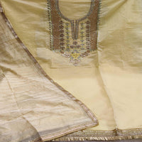 Elegant Yellow Casual Wear Floral Embroidery With Hand Work Modal Chanderi Dress Material