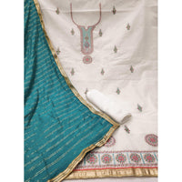 Off-White Festive Wear Sequins Embroidery With Handwork Modal Chanderi Dress Material