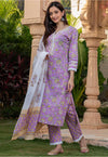 Stylish A-Line Purple Rayon Kurta, Bottom And Dupatta Set For Women